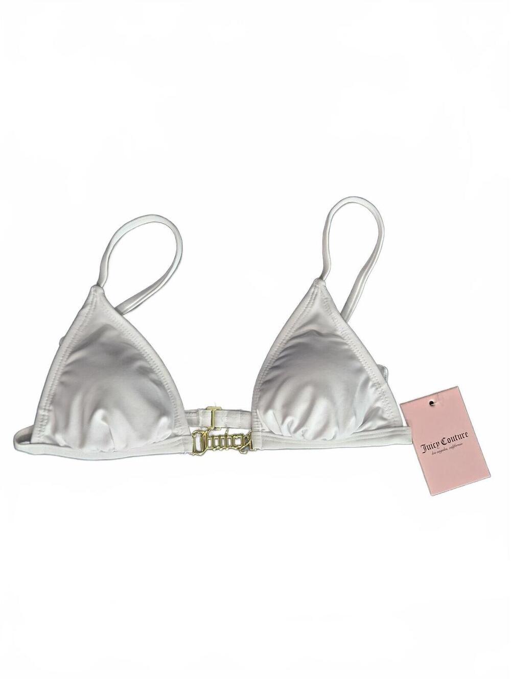 Juicy Couture White Gold Logo Hardware Bikini Top Size XSmall NWT Swimwear E/7